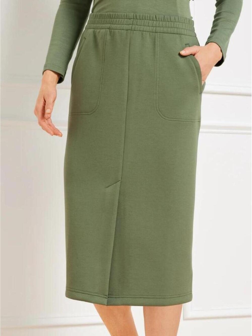 Talbots AirKnit Stretch Olive Green Column Midi Skirt M NWT Pull On